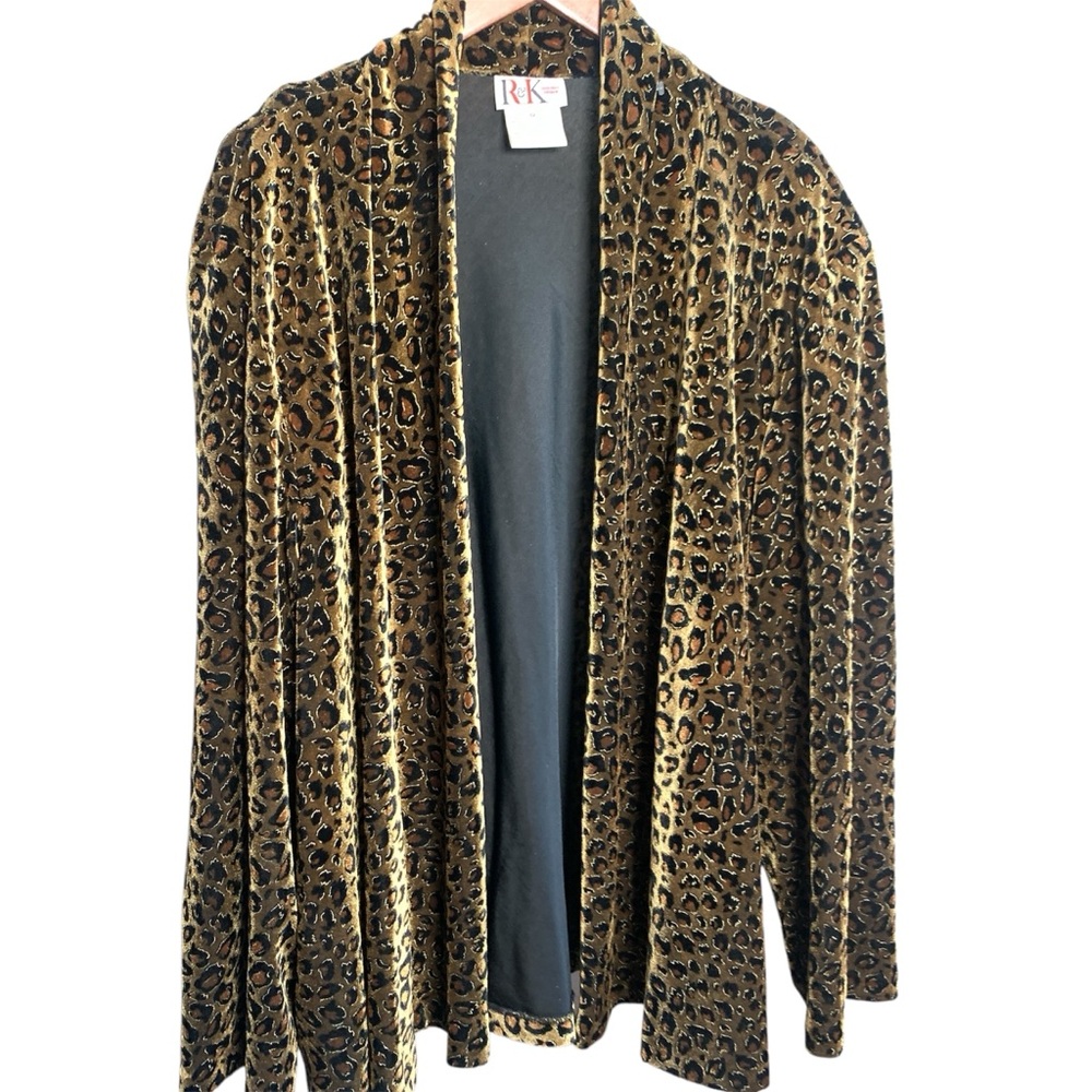 R&K Gold Blazer with Leopard Print and Shawl Collar size XL